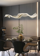 Load image into Gallery viewer, INSPIRA LIFESTYLES - Wave Modern Chandelier, ribbon-inspired chandelier, linear LED chandelier, dining room chandelier, kitchen island pendant light, sculptural architectural lighting
