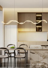 Load image into Gallery viewer, INSPIRA LIFESTYLES - Wave Modern Chandelier, ribbon-inspired chandelier, linear LED chandelier, dining room chandelier, kitchen island pendant light, sculptural architectural lighting
