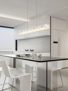 Inspira Lifestyles - White marble linear LED modern chandelier pendant light 