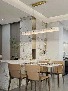 Inspira Lifestyles - White marble linear LED modern chandelier pendant light 