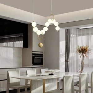 INSPIRA LIFESTYLES - Contemporary Long LED Chandelier, Modern LED Chandelier Light, Elegant Long Pendant Light, Sleek LED Chandelier, Stylish White Ball Chandelier, Contemporary Lighting Fixture, LED Living Room Chandelier, Dining Room LED Light, Bedroom Long Chandelier, Sophisticated LED Illumination, Modern Home Chandelier, Energy-Efficient LED Light