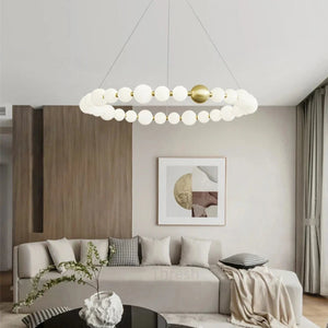 INSPIRA LIFESTYLES - Contemporary Long LED Chandelier, Modern LED Chandelier Light, Elegant Long Pendant Light, Sleek LED Chandelier, Stylish White Ball Chandelier, Contemporary Lighting Fixture, LED Living Room Chandelier, Dining Room LED Light, Bedroom Long Chandelier, Sophisticated LED Illumination, Modern Home Chandelier, Energy-Efficient LED Light