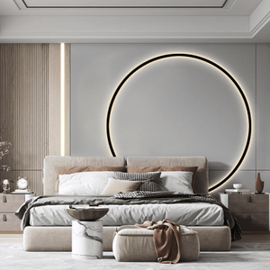 INSPIRA LIFESTYLES – Minimalist Metal Ring Light, a modern circular LED wall light with sleek sculptural design. This versatile wall sconce doubles as accent lighting and wall art, perfect as a bedroom light above a headboard, a living room statement piece, or a minimalist hallway fixture. Contemporary ring light crafted in metal with soft LED illumination, ideal for modern interiors seeking sculptural lighting, circle lights, or functional yet artistic wall sconces.