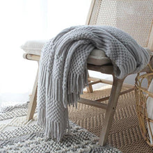 Load image into Gallery viewer, INSPIRA LIFESTYLES - Textured Tassel Knit Throw - ACCENT THROW, BED THROW, BLANKET, DECORATIVE THROW, KNIT THROW, KNITTED BLANKET, SOFTGOODS, THROW, THROW BLANKET, TRAVEL BLANKET, YARN THROW
