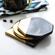 Load image into Gallery viewer, INSPIRA LIFESTYLES - Gold &amp; Black Geometric Coaster Set - COASTERS, DINING, KITCHEN, TABLEWARE
