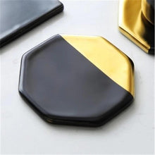 Load image into Gallery viewer, INSPIRA LIFESTYLES - Gold &amp; Black Geometric Coaster Set - COASTERS, DINING, KITCHEN, TABLEWARE
