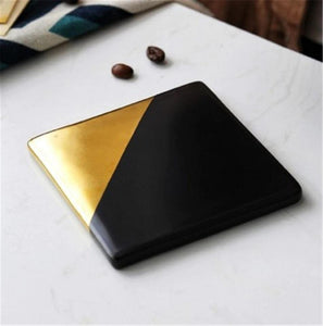 INSPIRA LIFESTYLES - Gold & Black Geometric Coaster Set - COASTERS, DINING, KITCHEN, TABLEWARE