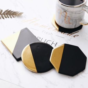 INSPIRA LIFESTYLES - Luxury Golden Plating Ceramic Cup Mat Pads Porcelain Drink Coffee Mug Coasters Black Of The Table Home Decorations Kitchen Tool - COASTERS, DINING, KITCHEN, TABLEWARE