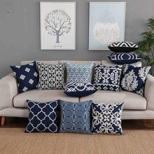 Load image into Gallery viewer, INSPIRA LIFESTYLES - Classic Motif Embroidered Pillow - ACCENT PILLOW, ACCESSORIES, CANVAS, CLASSIC, Classic Blue Black &amp; White Embroidered Pillow, COTTON, CUSHION, DECORATIVE PILLOW, DEMASK, EMBROIDERED, FILIGREE, HOME DECOR, PILLOW, QUADRAFOIL, SOFTGOODS, THROW PILLOW, TRADITIONAL
