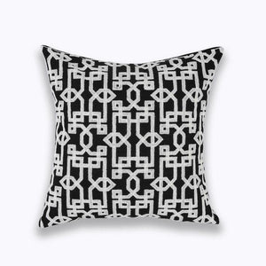 INSPIRA LIFESTYLES - Classic Motif Embroidered Pillow - ACCENT PILLOW, ACCESSORIES, CANVAS, CLASSIC, Classic Blue Black & White Embroidered Pillow, COTTON, CUSHION, DECORATIVE PILLOW, DEMASK, EMBROIDERED, FILIGREE, HOME DECOR, PILLOW, QUADRAFOIL, SOFTGOODS, THROW PILLOW, TRADITIONAL