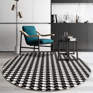 INSPIRA LIFESTYLES - Houndstooth Round Area Rug - ACCENT RUG, AREA RUG, BEDROOM CARPET, BLACK AND WHITE, CARPET, COMMERCIAL, DINING ROOM CARPET, FLOOR MAT, HOTEL, HOTEL CARPET, HOUNDSTOOTH, LIVING ROOM CARPET, OFFICE CARPET, PILE CARPET, RUG, WOVEN RUG