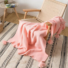 Load image into Gallery viewer, INSPIRA LIFESTYLES - Solid Knit Throw w/ Pompom - ACCENT THROW, BED THROW, BLANKET, DECORATIVE THROW, KNIT BLANKET, KNIT THROW, KNITTED BLANKET, SOFTGOODS, THROW, THROW BLANKET, YARN THROW
