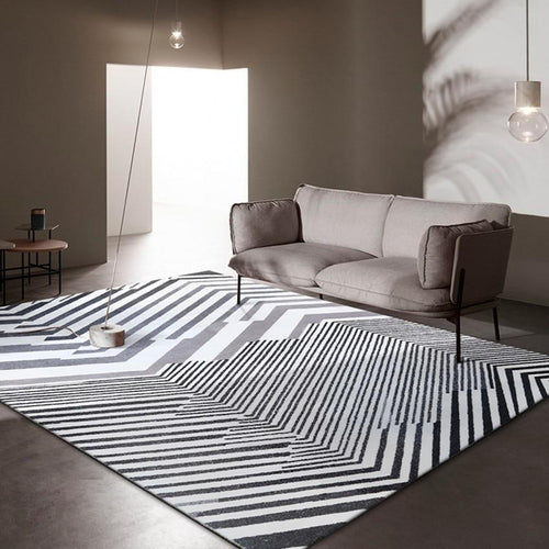 INSPIRA LIFESTYLES - Contrast Monochrome Large Area Rug - ACCENT RUG, ACRYLIC RUG, AREA RUG, BEDROOM CARPET, BLACK AND WHITE RUG, CARPET, CHEVRON RUG, COMMERCIAL, DINING ROOM CARPET, FLOOR MAT, GEOMETRIC RUG, HOTEL CARPET, LIVING ROOM CARPET, MODERN RUG, OBJECTS, OFFICE CARPET, PILE CARPET, RECTANGLE AREA RUG, RUG, RUGS, STRIPE RUG, WOVEN RUG