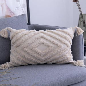 INSPIRA LIFESTYLES - Hand Tufted Pillow w/ Tassels - ACCENT PILLOW, ACCESSORIES, COTTON, CUSHION, DECORATIVE PILLOW, HAND MADE, HAND TUFTED, HOME DECOR, PILLOW, POLYESTER, SOFTGOODS, TASSELS, THROW PILLOW