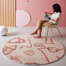 Load image into Gallery viewer, INSPIRA LIFESTYLES - Abstract Faces Round Area Rug - ACCENT RUG, AREA RUG, BEDROOM CARPET, CARPET, COMMERCIAL, DINING ROOM CARPET, FLOOR MAT, HOTEL CARPET, LIVING ROOM CARPET, OFFICE CARPET, PILE CARPET, PINK, RUG, SALMON, WOVEN RUG
