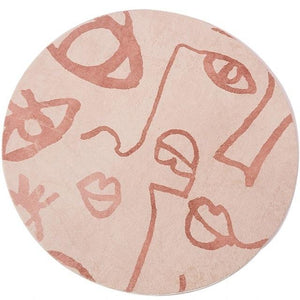 INSPIRA LIFESTYLES - Abstract Faces Round Area Rug - ACCENT RUG, AREA RUG, BEDROOM CARPET, CARPET, COMMERCIAL, DINING ROOM CARPET, FLOOR MAT, HOTEL CARPET, LIVING ROOM CARPET, OFFICE CARPET, PILE CARPET, PINK, RUG, SALMON, WOVEN RUG
