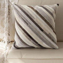 Load image into Gallery viewer, INSPIRA LIFESTYLES - Diagonal Stripe Cowhide Pillow - ACCENT PILLOW, ACCESSORIES, CUSHION, DECORATIVE PILLOW, HOME DECOR, LEATHER, PILLOW, SOFTGOODS, THROW PILLOW
