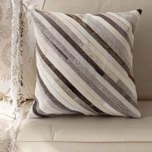 INSPIRA LIFESTYLES - Diagonal Stripe Cowhide Pillow - ACCENT PILLOW, ACCESSORIES, CUSHION, DECORATIVE PILLOW, HOME DECOR, LEATHER, PILLOW, SOFTGOODS, THROW PILLOW