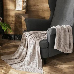INSPIRA LIFESTYLES - Cable Stitch Knit Throw - ACCENT THROW, BED THROW, BLANKET, DECORATIVE THROW, KNIT BLANKET, KNIT THROW, KNITTED BLANKET, SOFTGOODS, THROW, THROW BLANKET, TRAVEL BLANKET, YARN THROW