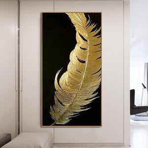 INSPIRA LIFESTYLES - Briss Contemporary Oil Painting - ABSTRACT ART, ART, CANVAS ART, CONTEMPORARY ART, CONTEMPORARY PAINTING, COORDINATED ART, FEATHER PAINTING, FRAMED ART, GOLD PAINTING, HANGING ART, LARGE PAINTING, LARGE SCALE ART, MODERN ART, OIL PAINTING, PAINTING, UNFRAMED ART, WALL ART