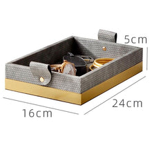 Load image into Gallery viewer, INSPIRA LIFESTYLES - Montage Leather Tray - AMENITIES TRAY, BATHROOM ORGANIZER, DECOR, DECORATIVE TRAY, DISPLAY TRAY, HOME ACCESSORIES, HOME DECOR, HOTEL DECOR, HOTEL TRAY, JEWELRY TRAY, LEATHER TRAY, METAL TRAY, STORAGE TRAYS, TOILETRIES TRAY, TRAY, TRAY HOLDERS, TRAYS

