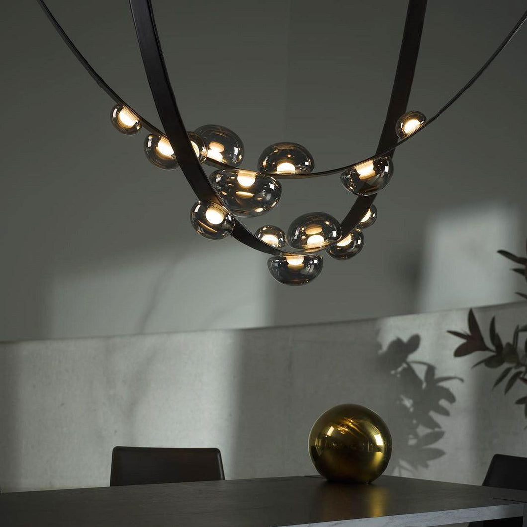 INSPIRA LIFESTYLES - Strapped Chandelier - ABSTRACT LIGHT, ACCENT LIGHT, BEDROOM LIGHT, BOARDROOM LIGHT, CHANDELIER, DINING LIGHT, FEATURE LIGHT, GLASS GLOBE CHANDELIER, GLOBE CHANDELIER, GLOBE LIGHT, HANGING LIGHT, HOTEL LIGHT, LEATHER STRAP LIGHT, LED CHANDELIER, LED LIGHT, LIGHT, LIGHT FIXTURE, LIGHTING, LIGHTS, LIVING ROOM LIGHT, MINIMAL LIGHT FIXTURE, MINIMALIST CHANDELIER, MINIMALIST LIGHT, MODERN CHANDELIER, MODERN LIGHT, MODERN PENDANT LIGHT, PENDANT LIGHT, RESTAURANT LIGHT, SCULPTURAL LIGHT