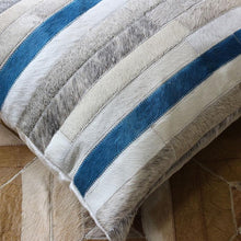 Load image into Gallery viewer, INSPIRA LIFESTYLES - Blue Stripe Cowhide Pillow - ACCENT PILLOW, ACCESSORIES, CUSHION, DECORATIVE PILLOW, HOME DECOR, LEATHER, PILLOW, SOFTGOODS, THROW PILLOW
