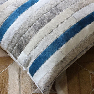 INSPIRA LIFESTYLES - Blue Stripe Cowhide Pillow - ACCENT PILLOW, ACCESSORIES, CUSHION, DECORATIVE PILLOW, HOME DECOR, LEATHER, PILLOW, SOFTGOODS, THROW PILLOW