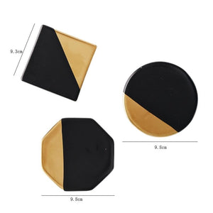 INSPIRA LIFESTYLES - Luxury Golden Plating Ceramic Cup Mat Pads Porcelain Drink Coffee Mug Coasters Black Of The Table Home Decorations Kitchen Tool - COASTERS, DINING, KITCHEN, TABLEWARE